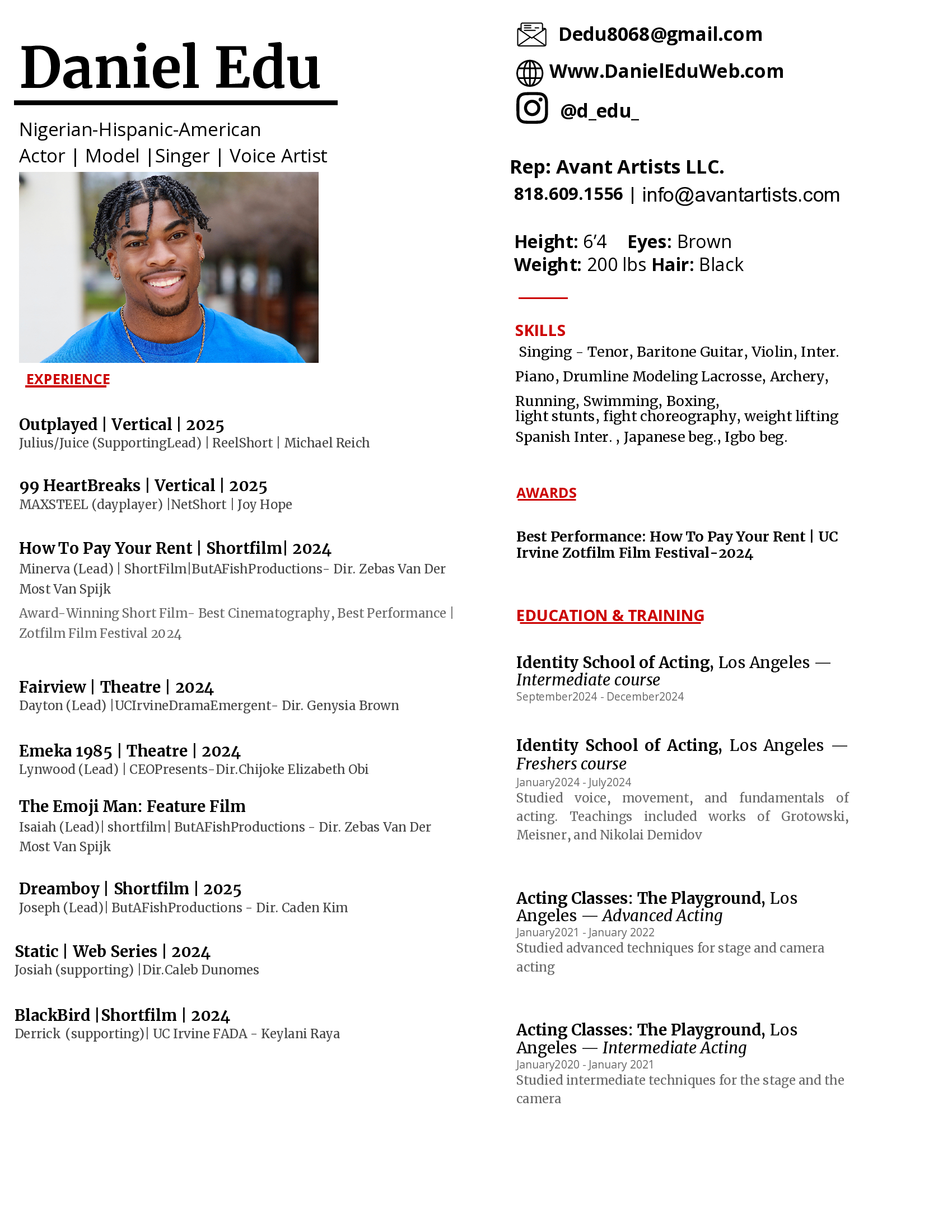 Daniel Edu acting resume page 1