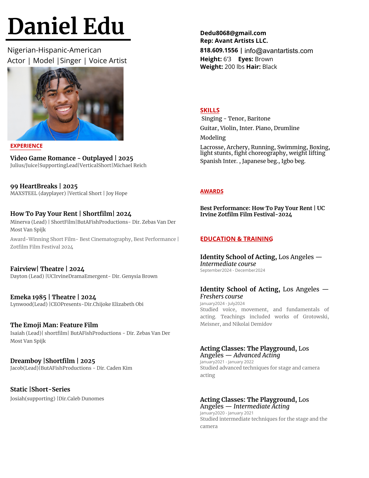 Daniel Edu acting resume
